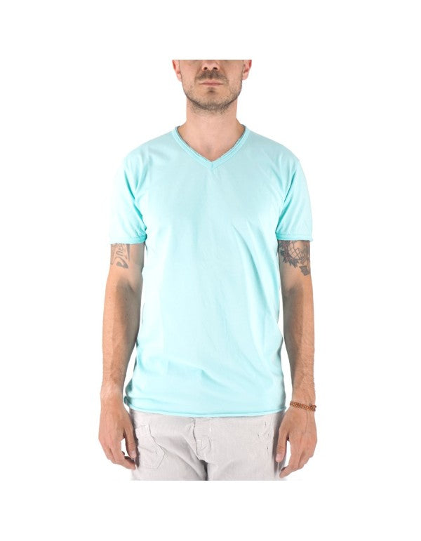 T-Shirt 100% Cotone Scollo A V Verde Acqua