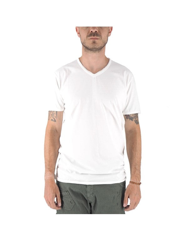 T-Shirt 100% Cotone Scollo A V Bianco Mosca