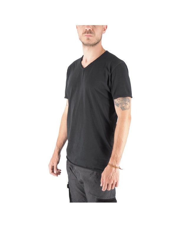 T-Shirt 100% Cotone Scollo A V Nero Mosca
