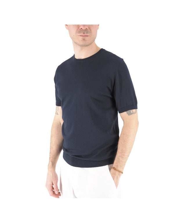 T-Shirt In Filo 100% Cotone Monterosso Blu Navy
