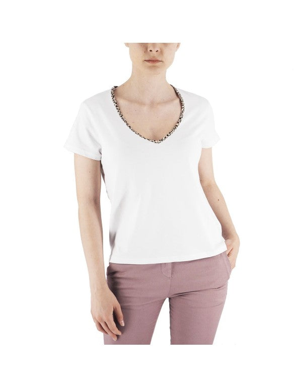 T-Shirt V Collar Leo Bianco