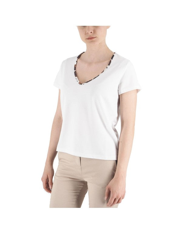 T-Shirt V Collar Cow Bianco