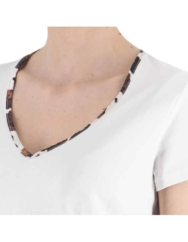 T-Shirt V Collar Cow Bianco