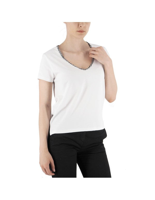 T-Shirt V Collar Zebra Bianco