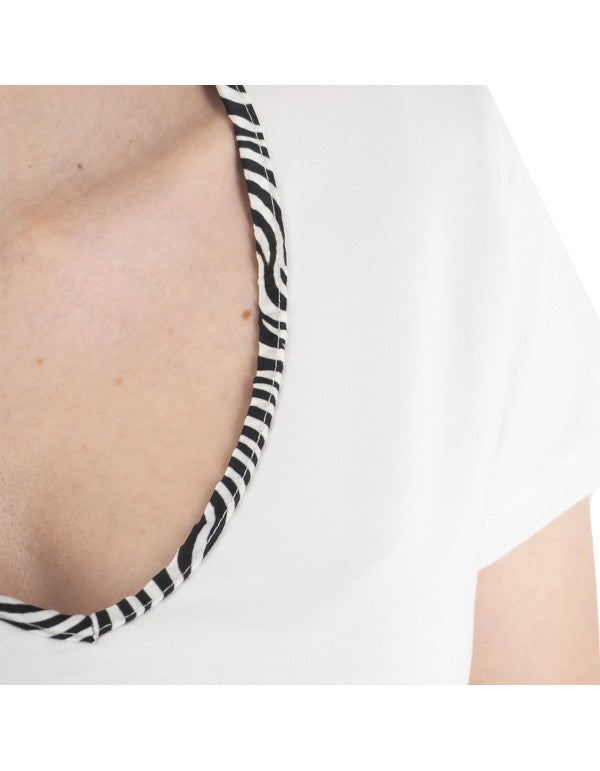 T-Shirt V Collar Zebra Bianco