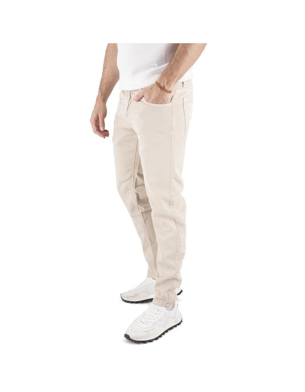 Pantalone In Bull Di Cotone Sabbia