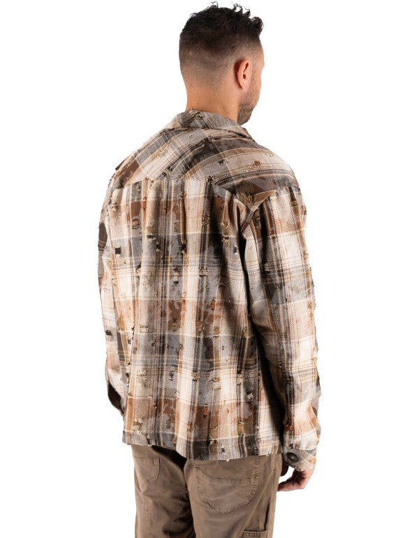 Brown Destroyed Check Overshirt