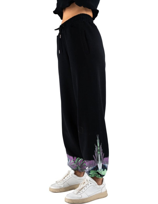 Pantalone Donna In Felpa Nero-pink Wings