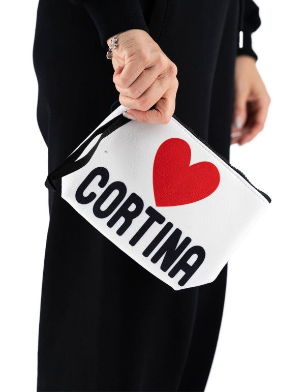 Aline Wool Effect Cortina Love clutch bag