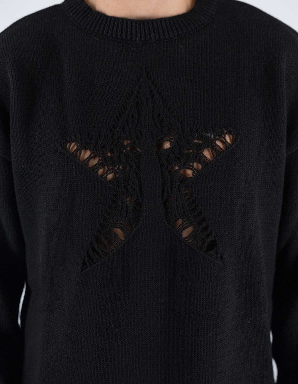 Black Sweater With Star Hole Black