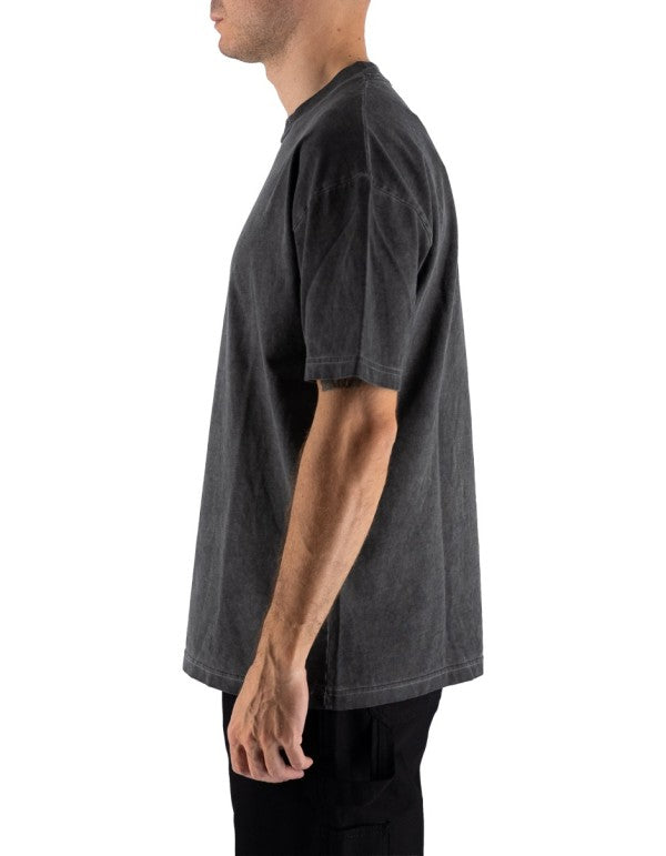 Stone Wash Black Tee With Embroidered Hearth On The Neck And Patch On Back Stone Wash