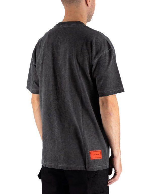 Stone Wash Black Tee With Embroidered Hearth On The Neck And Patch On Back Stone Wash