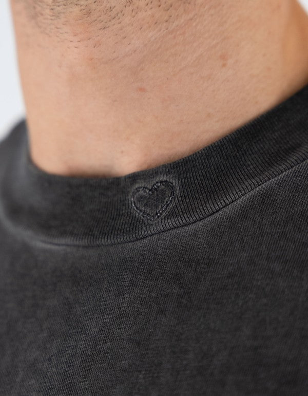 Stone Wash Black Tee With Embroidered Hearth On The Neck And Patch On Back Stone Wash