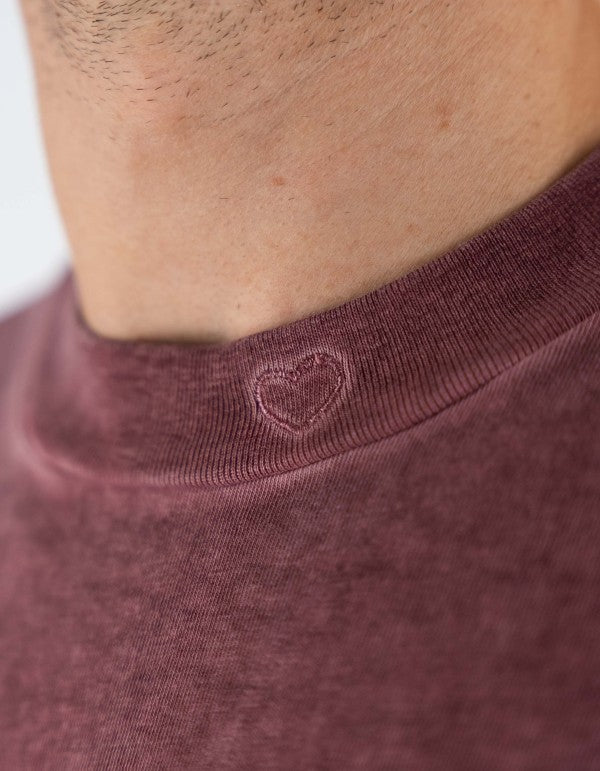 Stone Wash Red Tee With Embroidered Hearth On The Neck And Patch On Back Stone Wash
