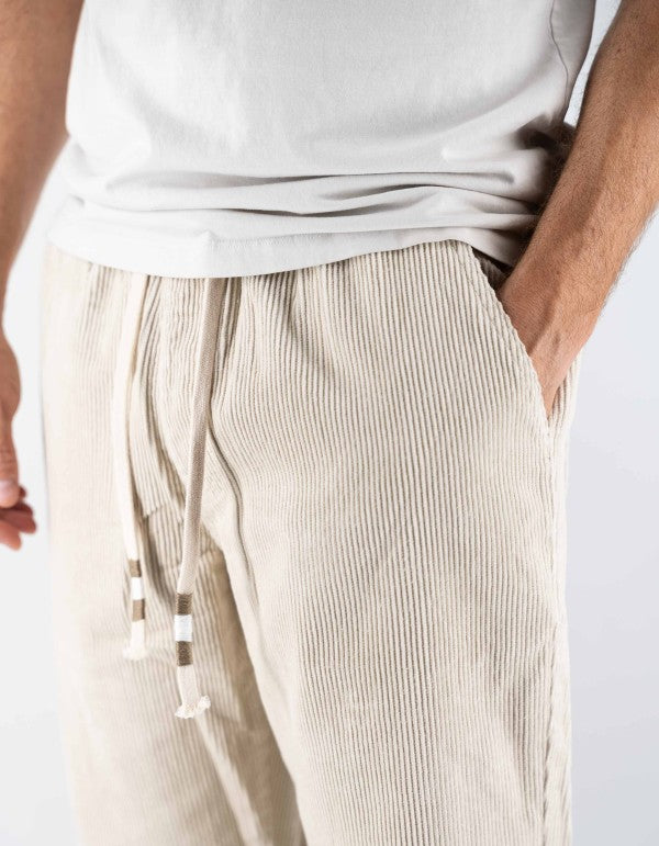 Pantalone In Velluto Con Elastico In Vita Cream