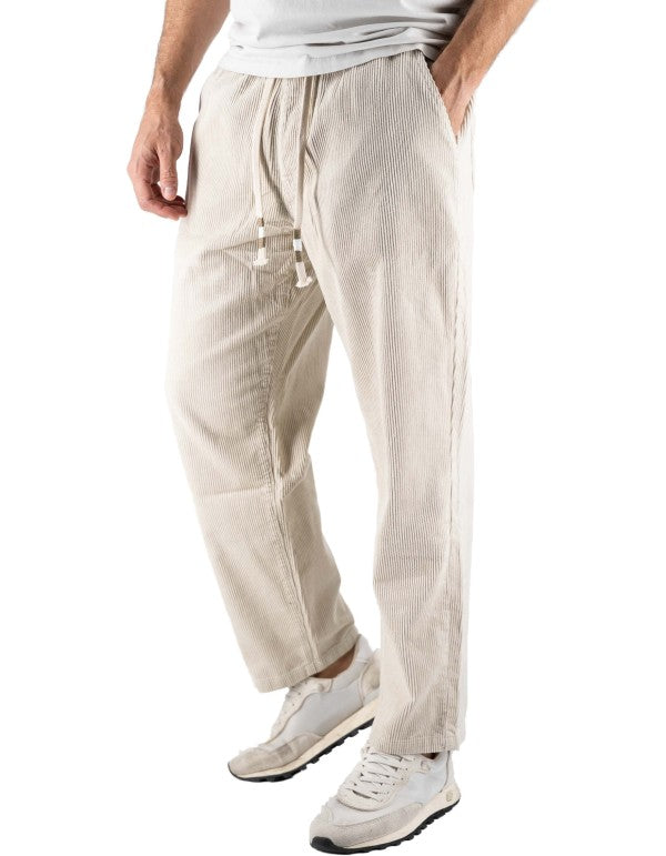 Pantalone In Velluto Con Elastico In Vita Cream