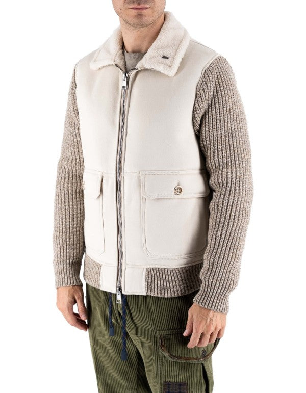 Suede Jacket with Knitted Sleeves