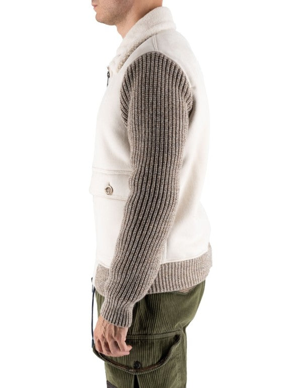 Suede Jacket with Knitted Sleeves