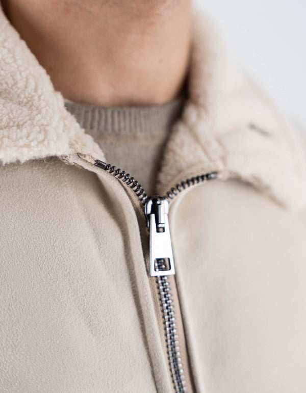 Suede Jacket with Knitted Sleeves