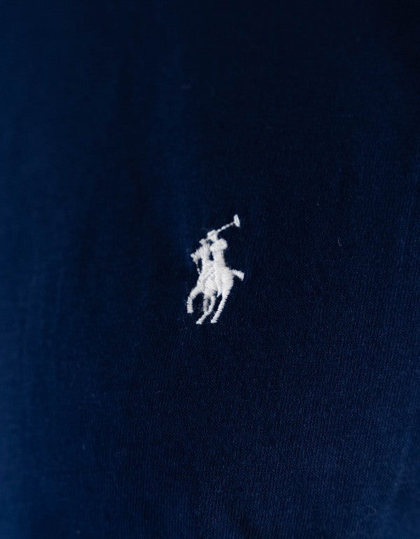 T-shirt Uomo Ralph Lauren Blu Navy Manica Lunga con Logo Ricamato Bianco