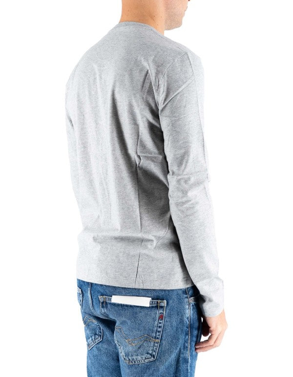 T-shirt Uomo Ralph Lauren Grigia Manica Lunga con Logo Ricamato Blu