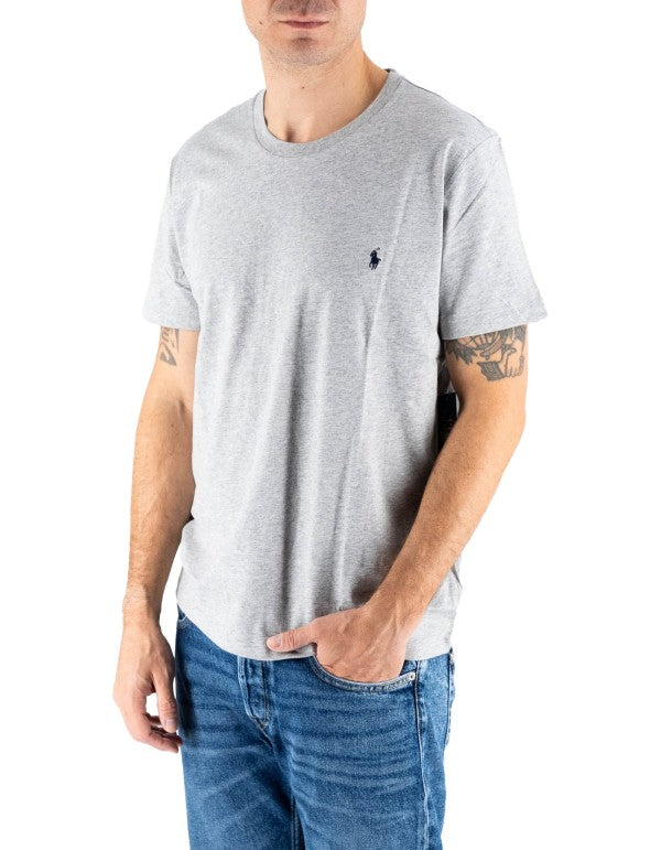 T-shirt Uomo Ralph Lauren Grigia Manica Corta con Logo Ricamato Blu
