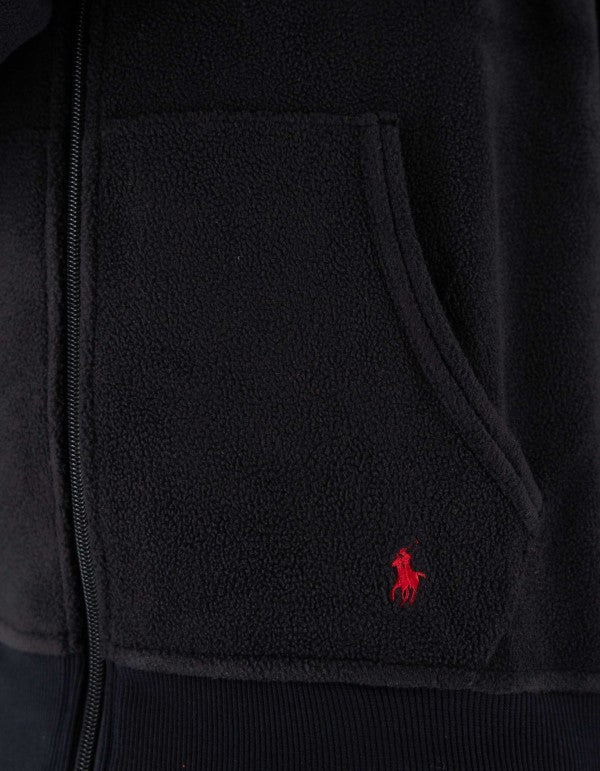 Felpa Uomo Ralph Lauren Full Zip Nera con Logo Ricamato Rosso
