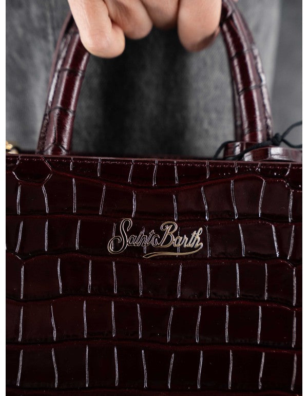 Midi Shop Bag with Burgundy Coconut Print