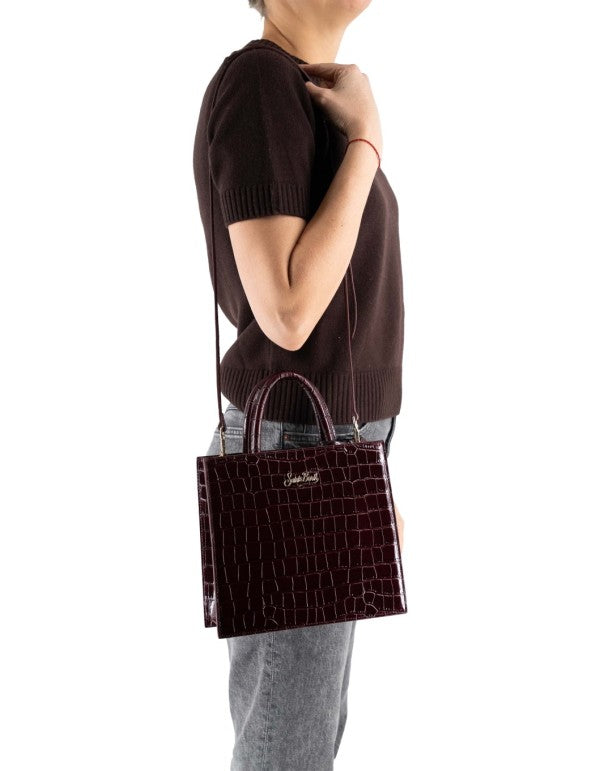 Midi Shop Bag with Burgundy Coconut Print