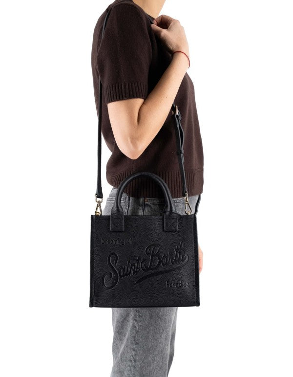 Black Hammered Leather Midi Vanity Bag