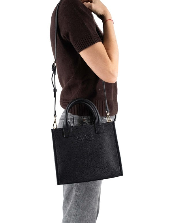 Black Hammered Leather Midi Vanity Bag