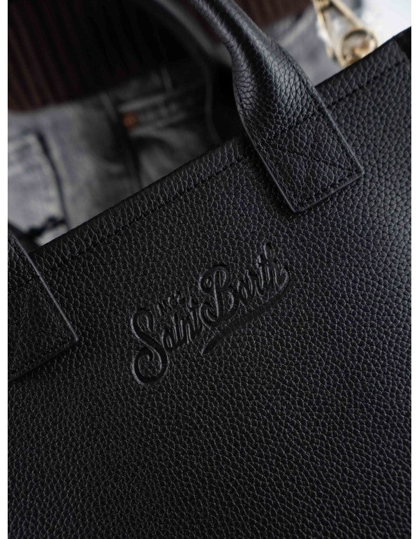 Black Hammered Leather Midi Vanity Bag