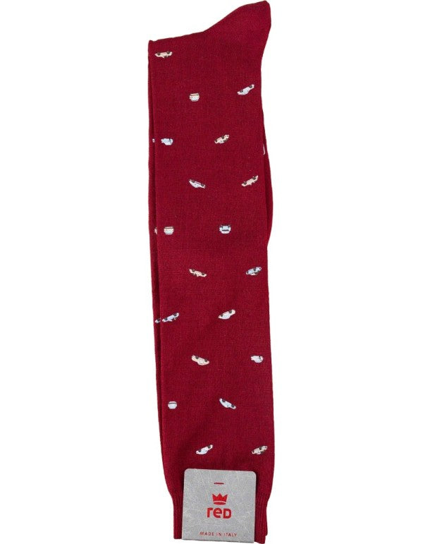 Calza Lunga Uomo Stampa Fast Car Rubino