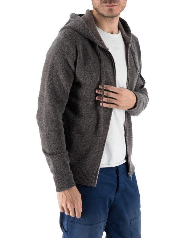 Maglia Goteborg Zip E Cappuccio Lana Cashmere Moro