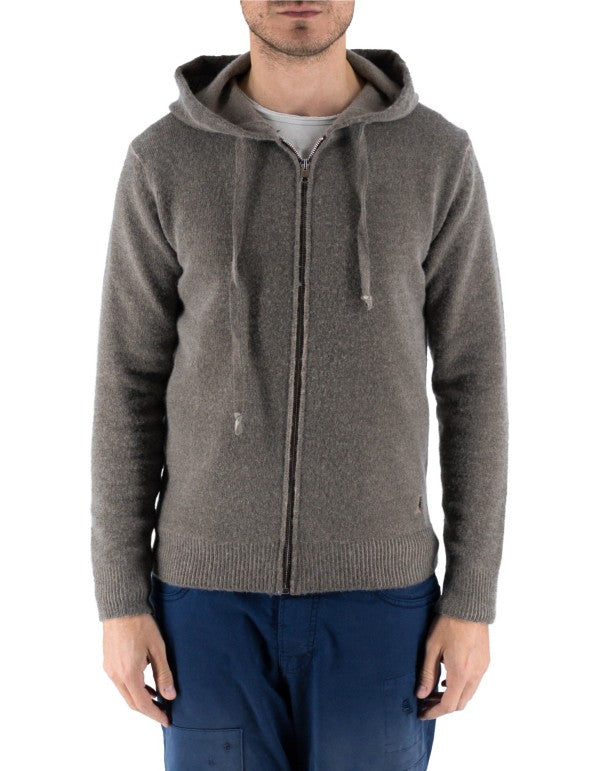 Maglia Goteborg Zip E Cappuccio Lana Cashmere Tortora