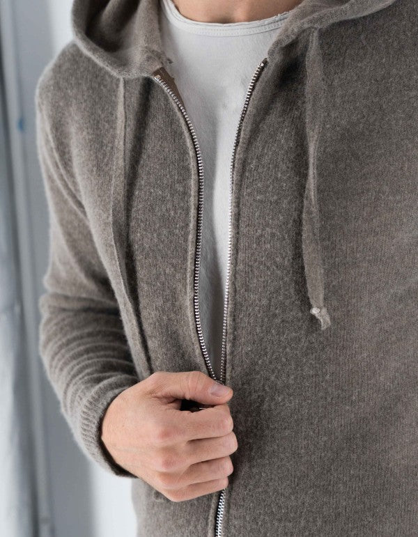 Maglia Goteborg Zip E Cappuccio Lana Cashmere Tortora