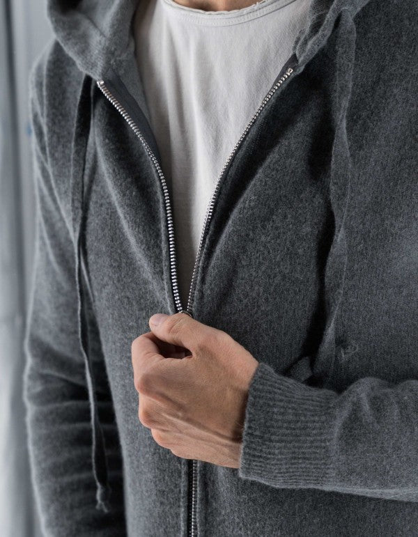 Maglia Goteborg Zip E Cappuccio Lana Cashmere Grigio Scuro