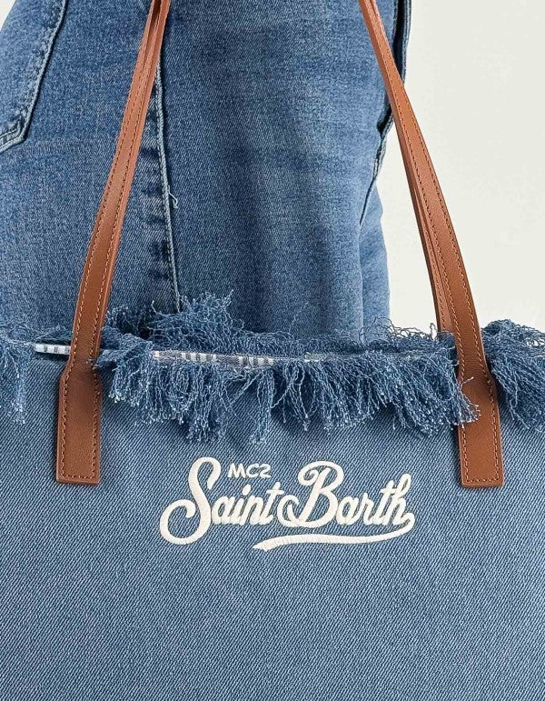 City Bag Fringe Denim Emb Canvas Bag
