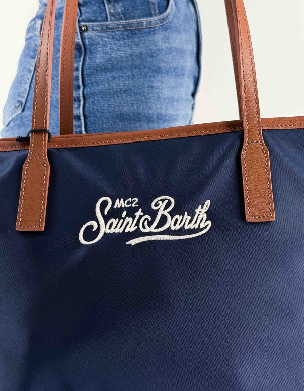 City Bag Nylon Shoulder Bag Blue 6118 Emb