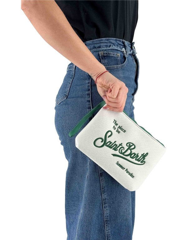 Aline Piquet Clutch Bag White/Green 0151 Emb