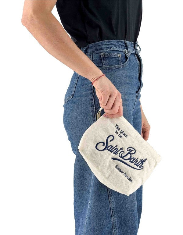 Aline Soft Linen Vintage 01h Chalk Emb. Clutch Bag