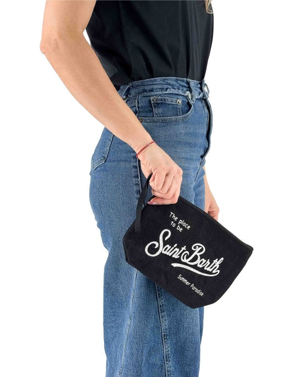 Aline Linen Clutch 00 Black