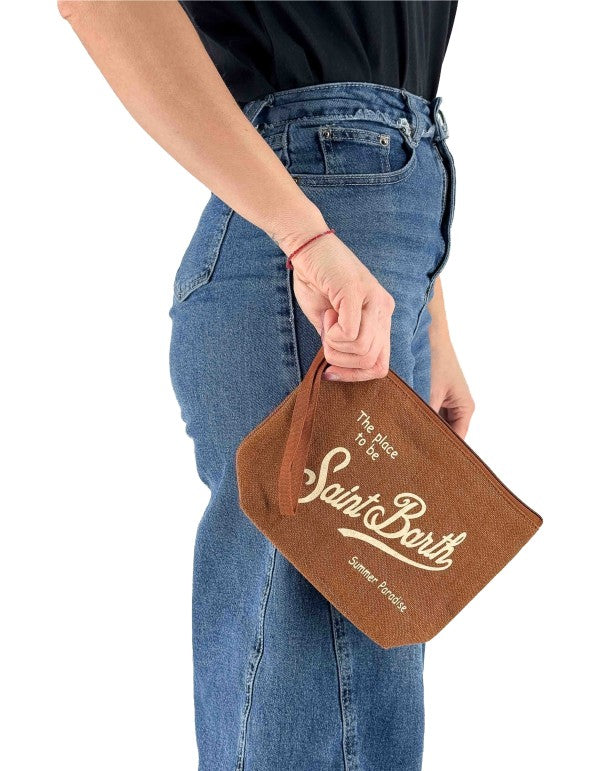 Aline Brown Linen Clutch Bag 1811