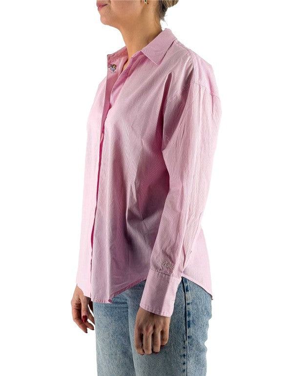 Cristal Cotton Stripes Micro V Pink Shirt