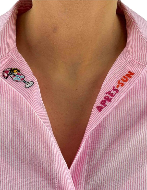 Camicia Cristal Cotton Stripes Micro V Rosa