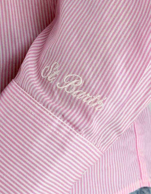 Cristal Cotton Stripes Micro V Pink Shirt