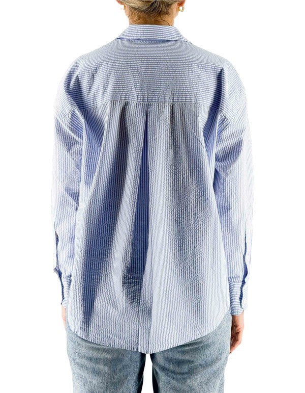 Cristal Seersucker Stripes V Shirt Light Blue Striped