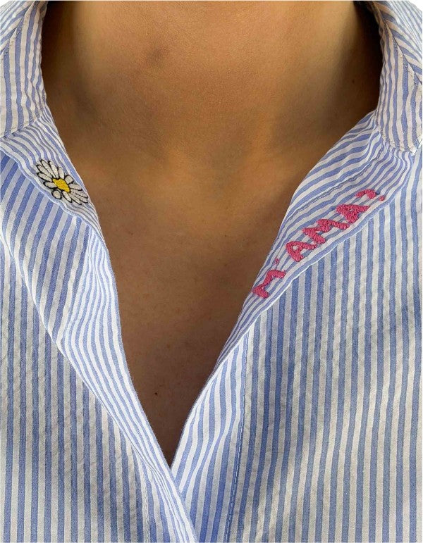 Camicia Cristal Seersucker Stripes V Azzurra a righe