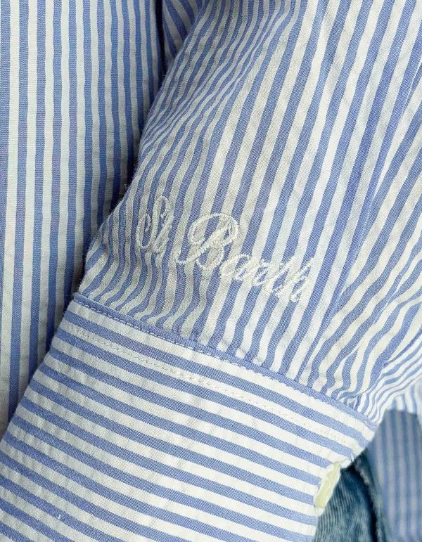 Cristal Seersucker Stripes V Shirt Light Blue Striped