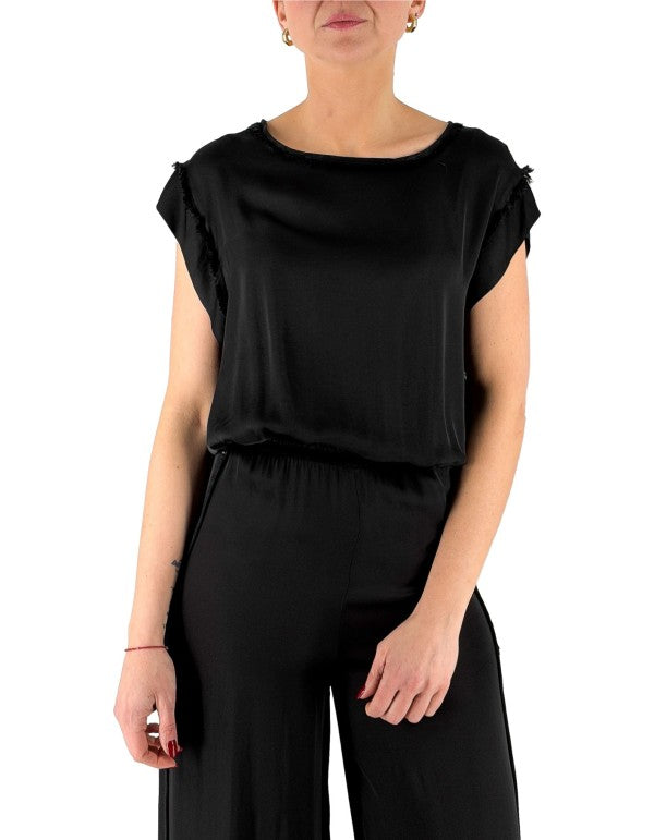 Black Fringed Blouse Ma001